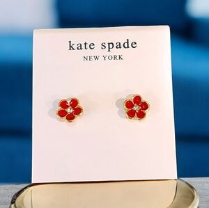 Kate Spade First Bloom Floral Gold w/ Swarovski crystal. Red Earrings Set